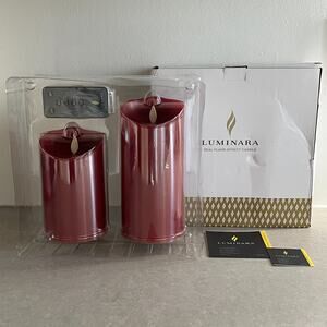 Luminara Red Flameless Candles Set of 2 w/ Remote Real Flame Effect NEW